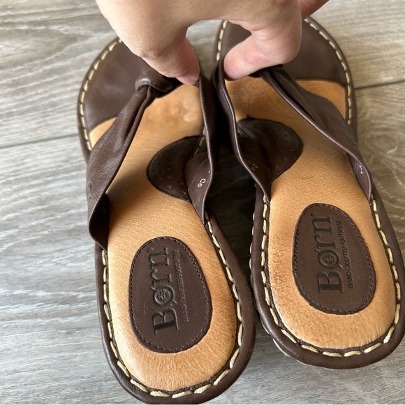Born Brown Leather Espadrille Wedge Flip Flop Sandal - Picture 13 of 16